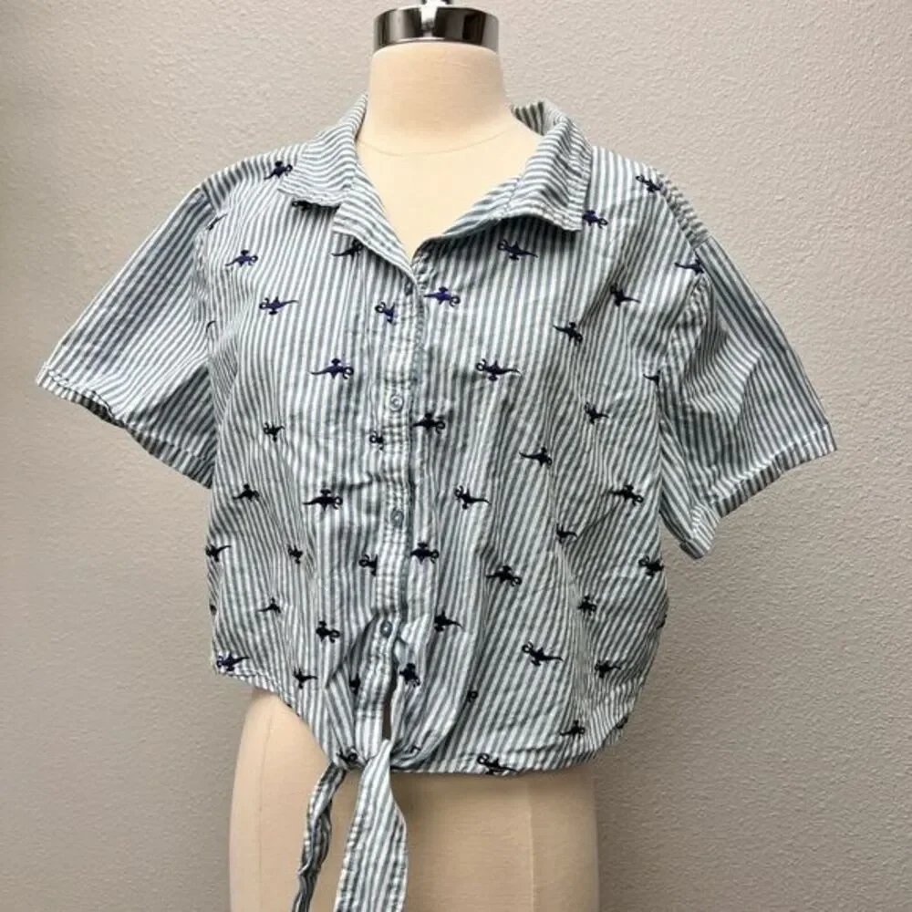 Disney Her Universe Aladdin Lamp Embroidered Tie Hem‎ Blouse Misses size XL - Picture 8 of 8